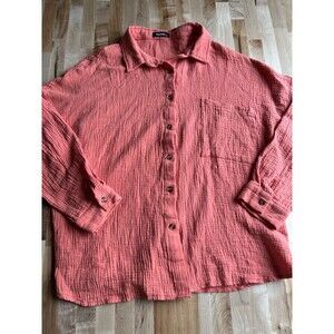 Women's Oversized Long Sleeve Button Up 100% Cotton Gauze Crinkle Slouchy XXL